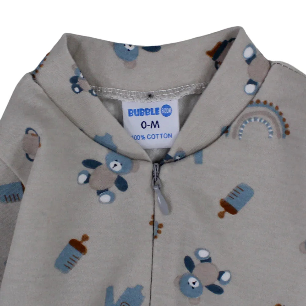 Unisex Baby Cotton Baby Footie - Grey with Cute Print