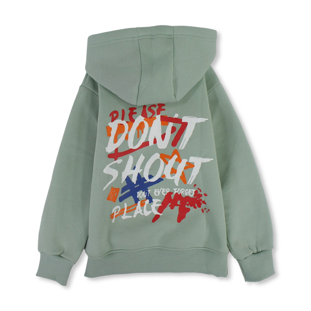 Baby Girls Cotton Hoodie – Mint with “Don’t Shout” Print