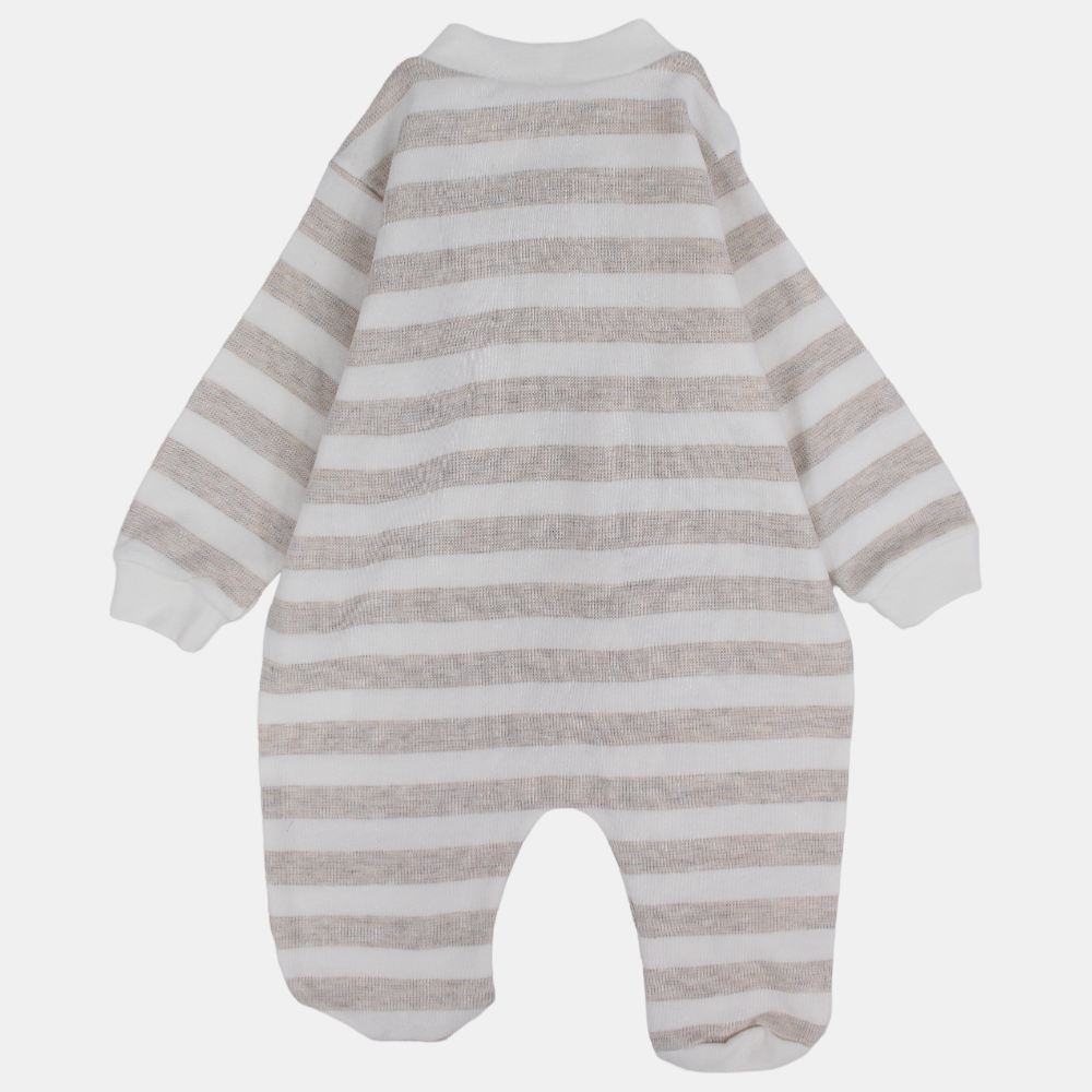 Baby Boys Long-Sleeved Baby Footie – Beige & Off-White Bear Print