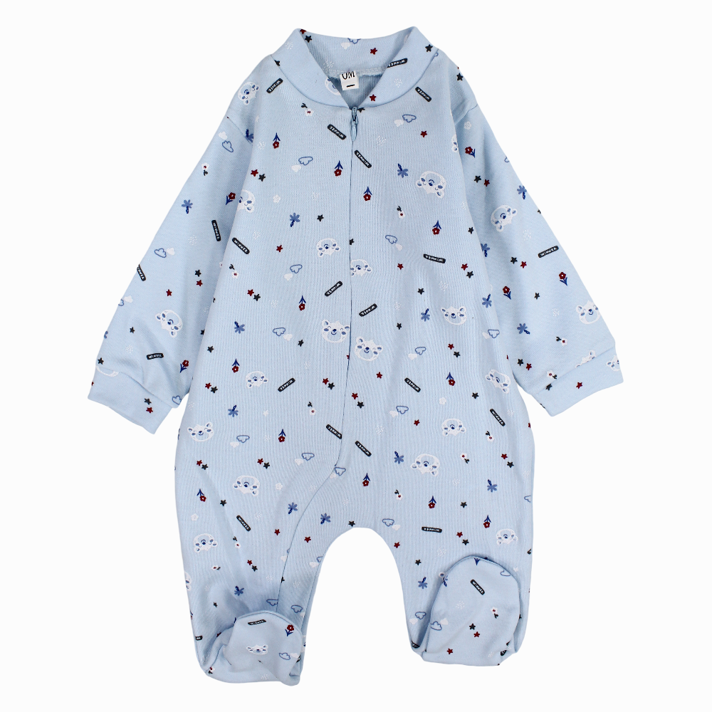 Unisex Baby Footie – Light Blue with a Fun Print