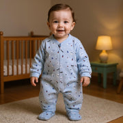 Unisex Baby Footie – Light Blue with a Fun Print