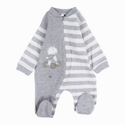 Baby Boys Striped Baby Footie – Grey & White