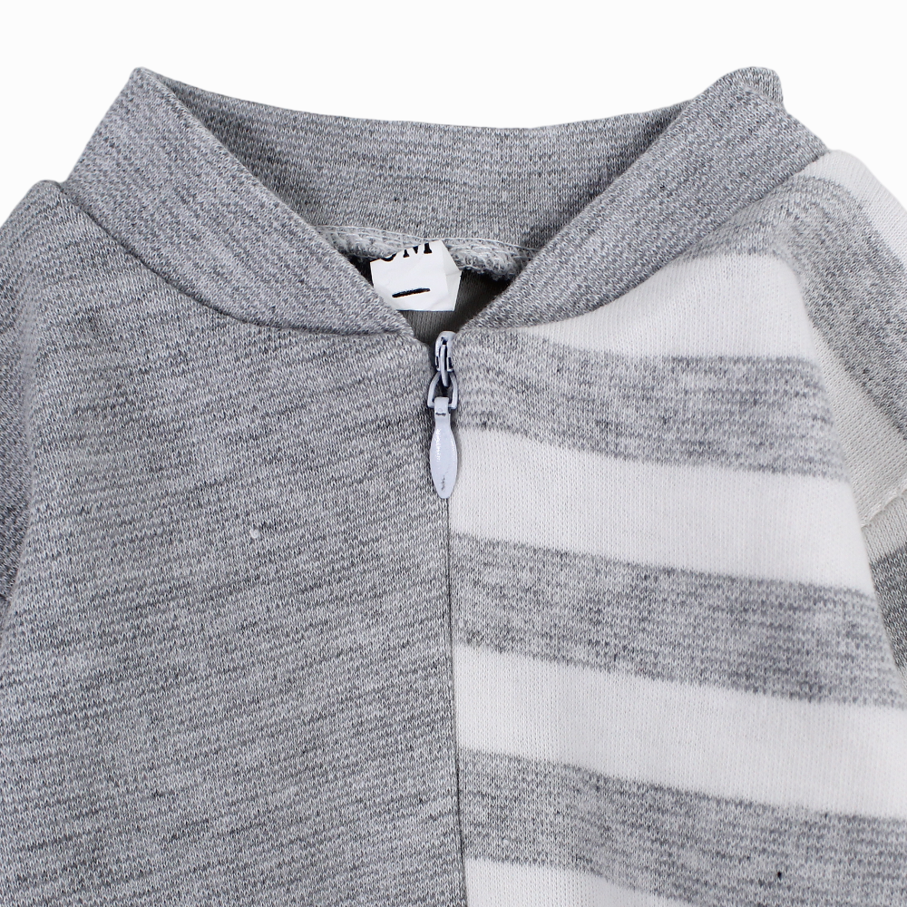 Baby Boys Striped Baby Footie – Grey & White