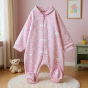 Baby Girls Baby Footie – Pink with Car Prints