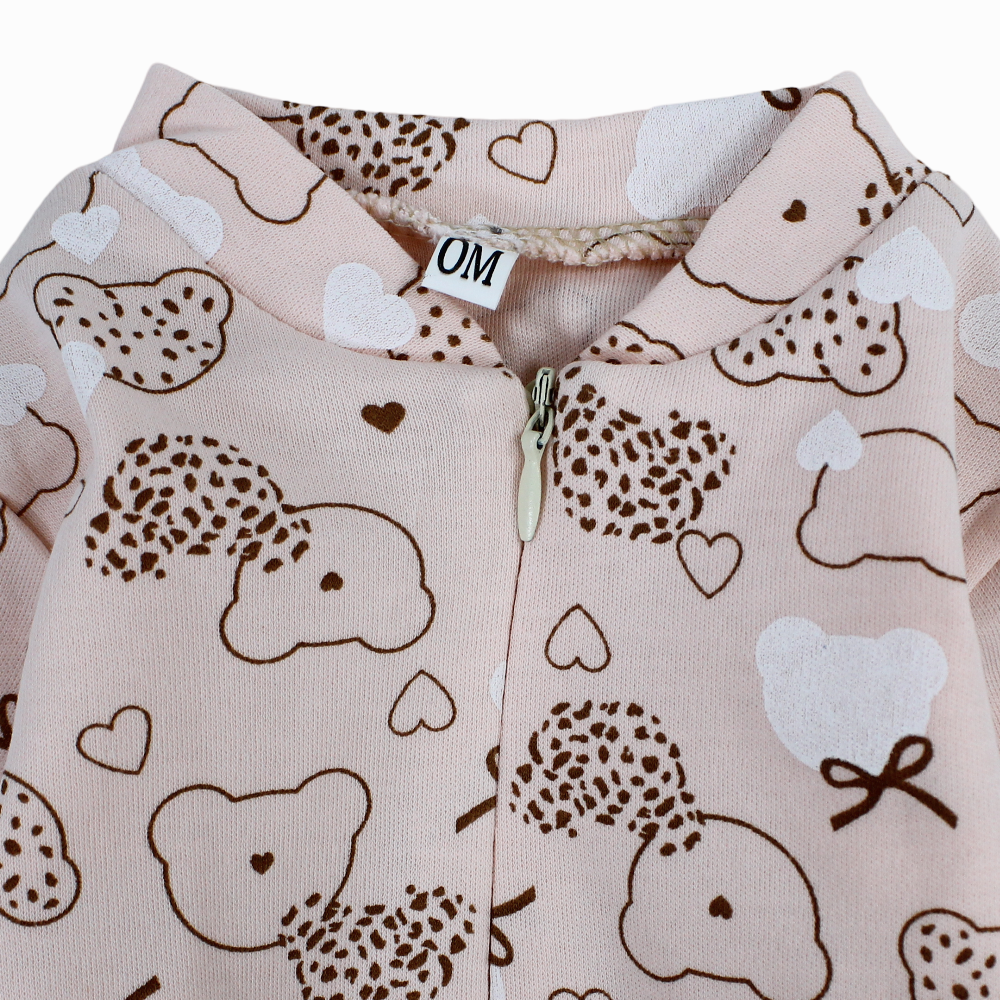 Baby Girls Baby Footie – Salmon with Bear Design
