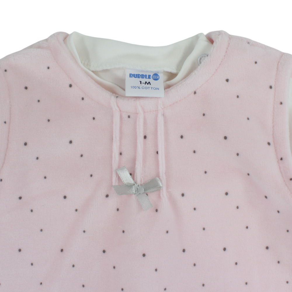 Baby Girls Velvet Dress – Pink with Dots Print