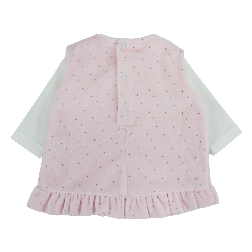 Baby Girls Velvet Dress – Pink with Dots Print