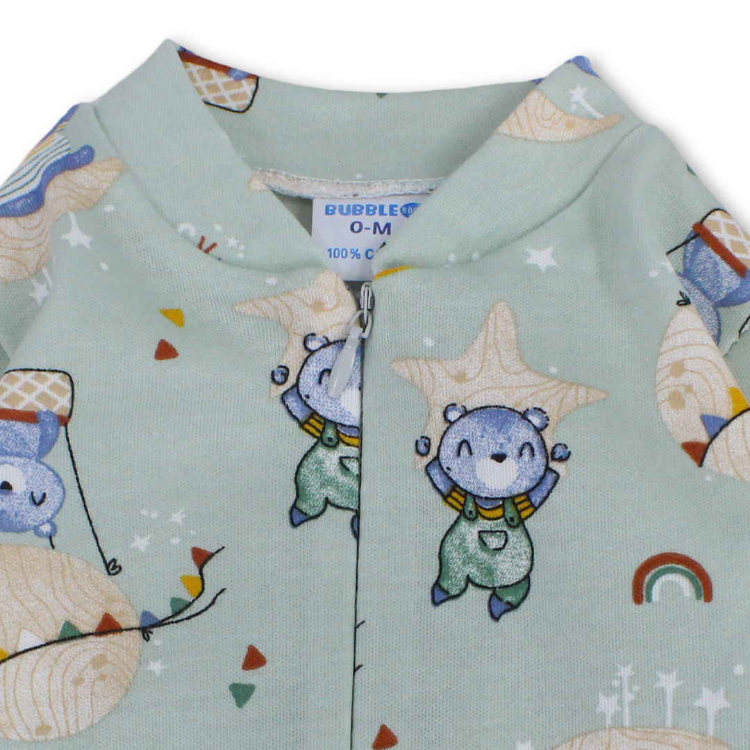 Baby Boys Cotton Baby Footie Onesie – Mint with Bears Print