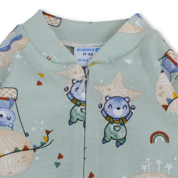 Baby Boys Cotton Baby Footie Onesie – Mint with Bears Print