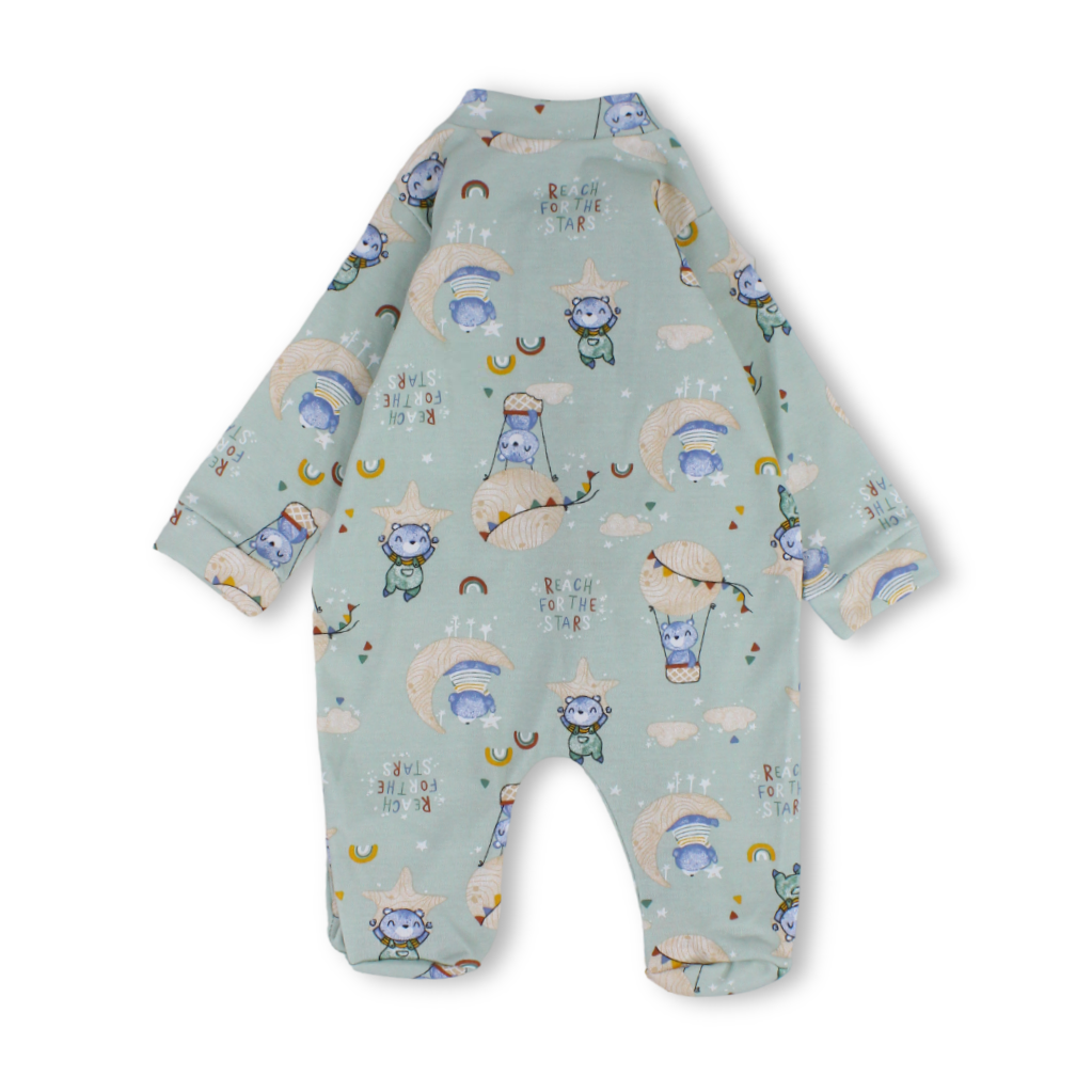 Baby Boys Cotton Baby Footie Onesie – Mint with Bears Print