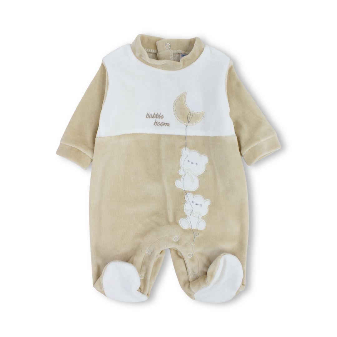 Baby Boys Velvet Baby Footie Onesie – Camel with Bears Embroidered