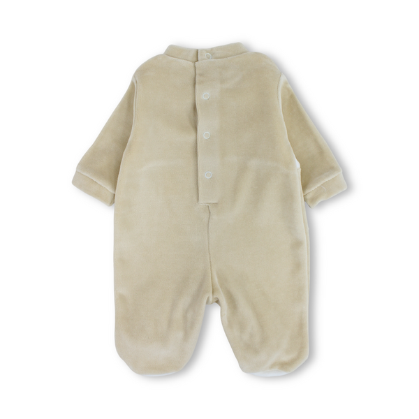 Baby Boys Velvet Baby Footie Onesie – Camel with Bears Embroidered