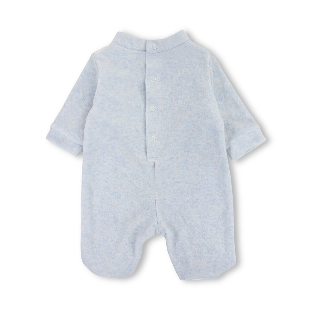Baby Boys Velvet Baby Footie Onesie – Baby Blue with Bears Embroidered