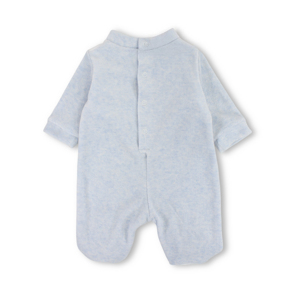 Baby Boys Velvet Baby Footie Onesie – Baby Blue with Bears Embroidered