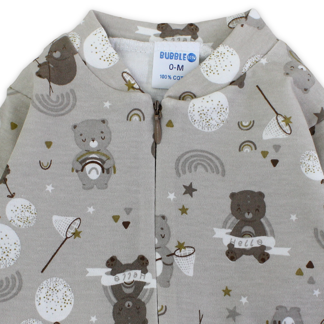 Unisex Baby Cotton Baby Footie – Beige with Bears Print
