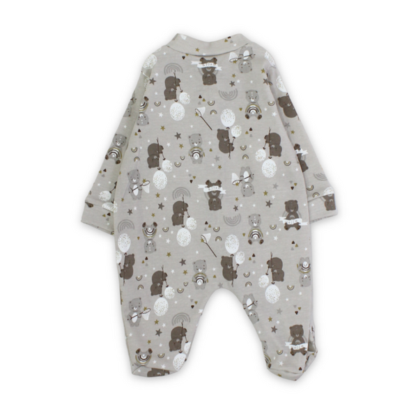 Unisex Baby Cotton Baby Footie – Beige with Bears Print