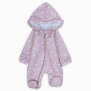 Baby Girls Cotton Hooded Baby Footie - Dusty Pink with Clouds & Moon Print