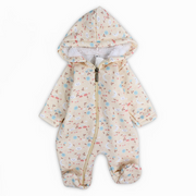 Baby Girls Cotton Hooded Baby Footie - Salmon with Clouds and Moon Print