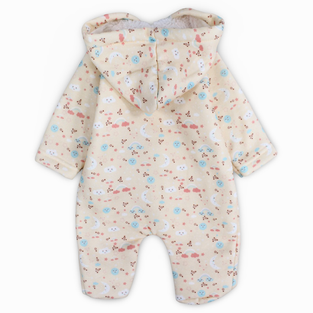 Baby Girls Cotton Hooded Baby Footie - Salmon with Clouds and Moon Print