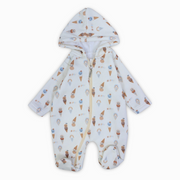 Baby Boys Cotton Hooded Baby Footie – Off-White with Happy Ice Cream Print