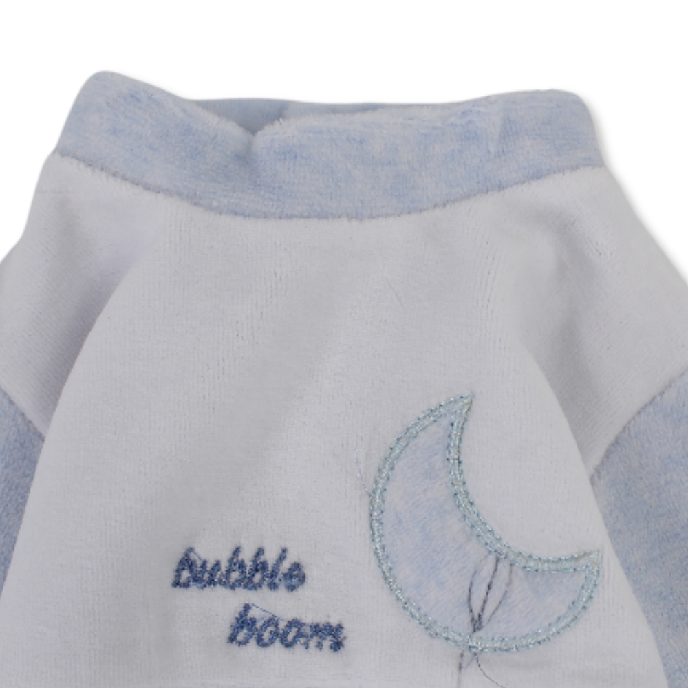 Baby Boys Velvet Baby Footie - Baby Blue with Cute Bears Design