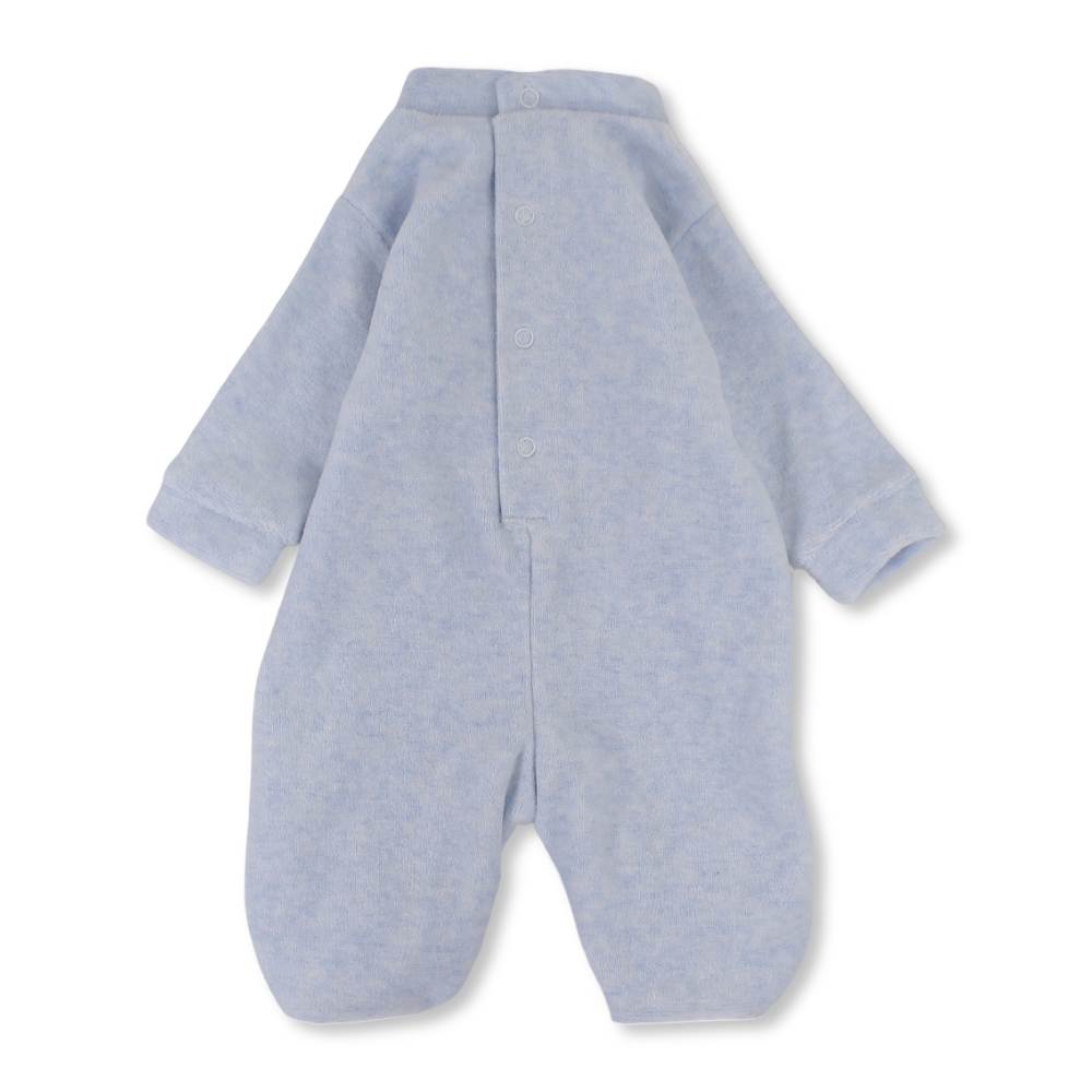 Baby Boys Velvet Baby Footie - Baby Blue with Cute Bears Design