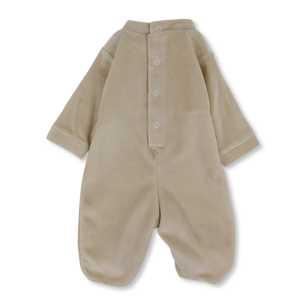 Baby Boys Velvet Baby Footie - Beige/Off-White with Cute Bears Design