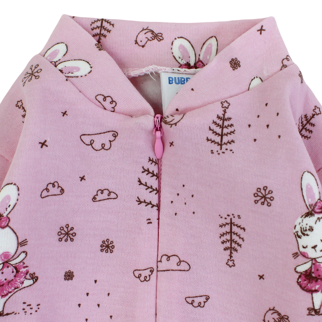 Baby Girls Cotton Baby Footie Onesie – Pink with Rabbit Print