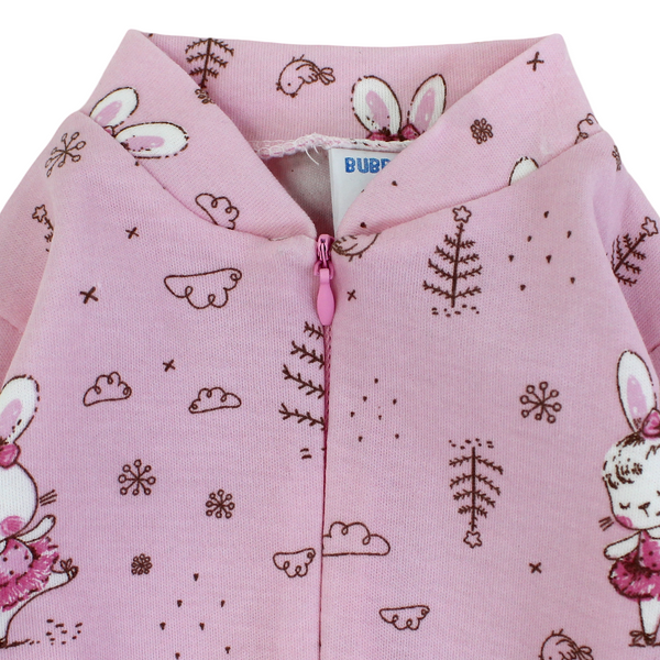 Baby Girls Cotton Baby Footie Onesie – Pink with Rabbit Print