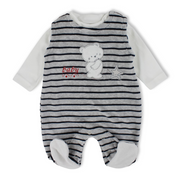 Baby Boys Velvet Baby Footie – Grey with Bear Embroidery