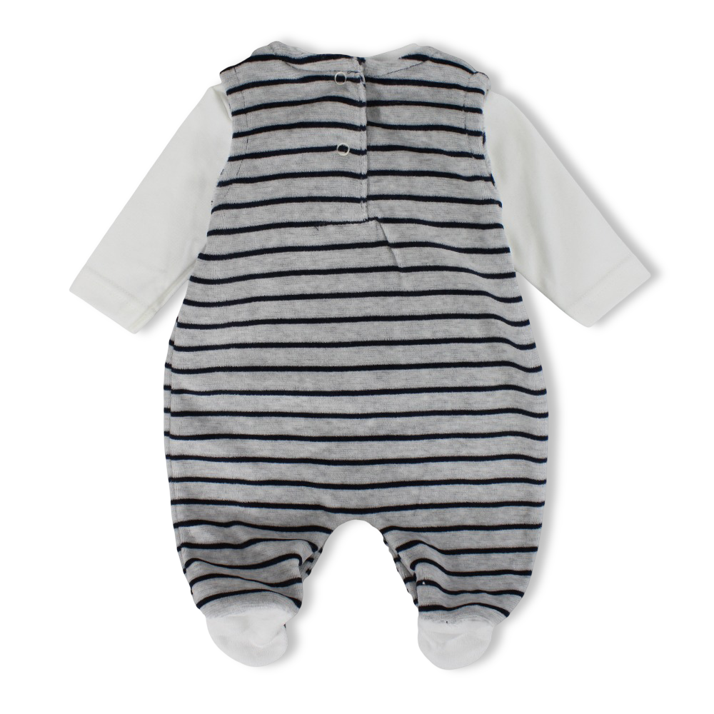 Baby Boys Velvet Baby Footie – Grey with Bear Embroidery