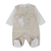 Baby Boys Velvet Baby Footie – Beige with Bear & Kite Embroidery