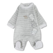 Baby Boys Velvet Baby Footie – Grey with Teddy Bears Design