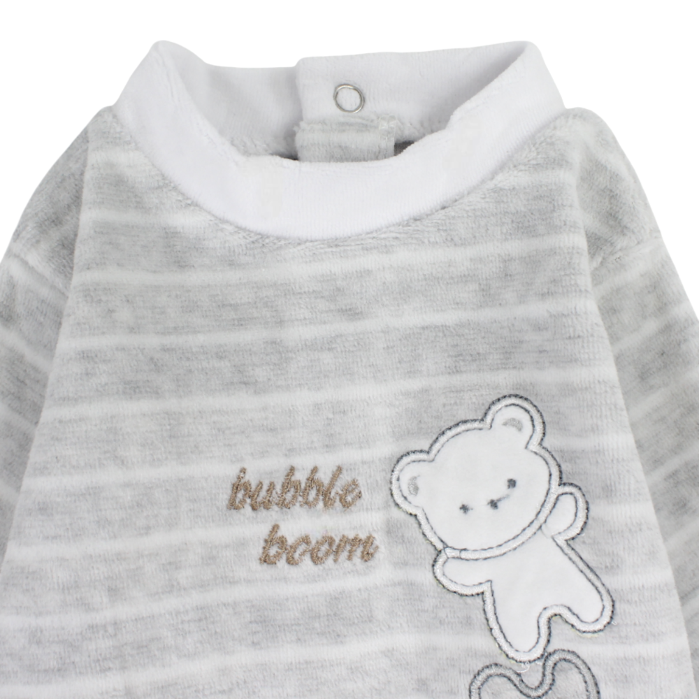 Baby Boys Velvet Baby Footie – Grey with Teddy Bears Design