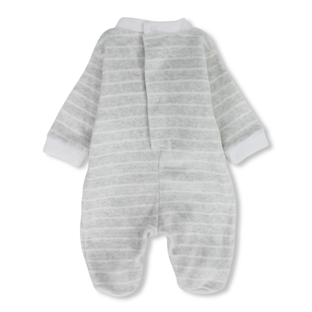 Baby Boys Velvet Baby Footie – Grey with Teddy Bears Design