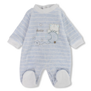 Baby Boys Velvet Baby Footie – Baby Blue with Cute Bear Design
