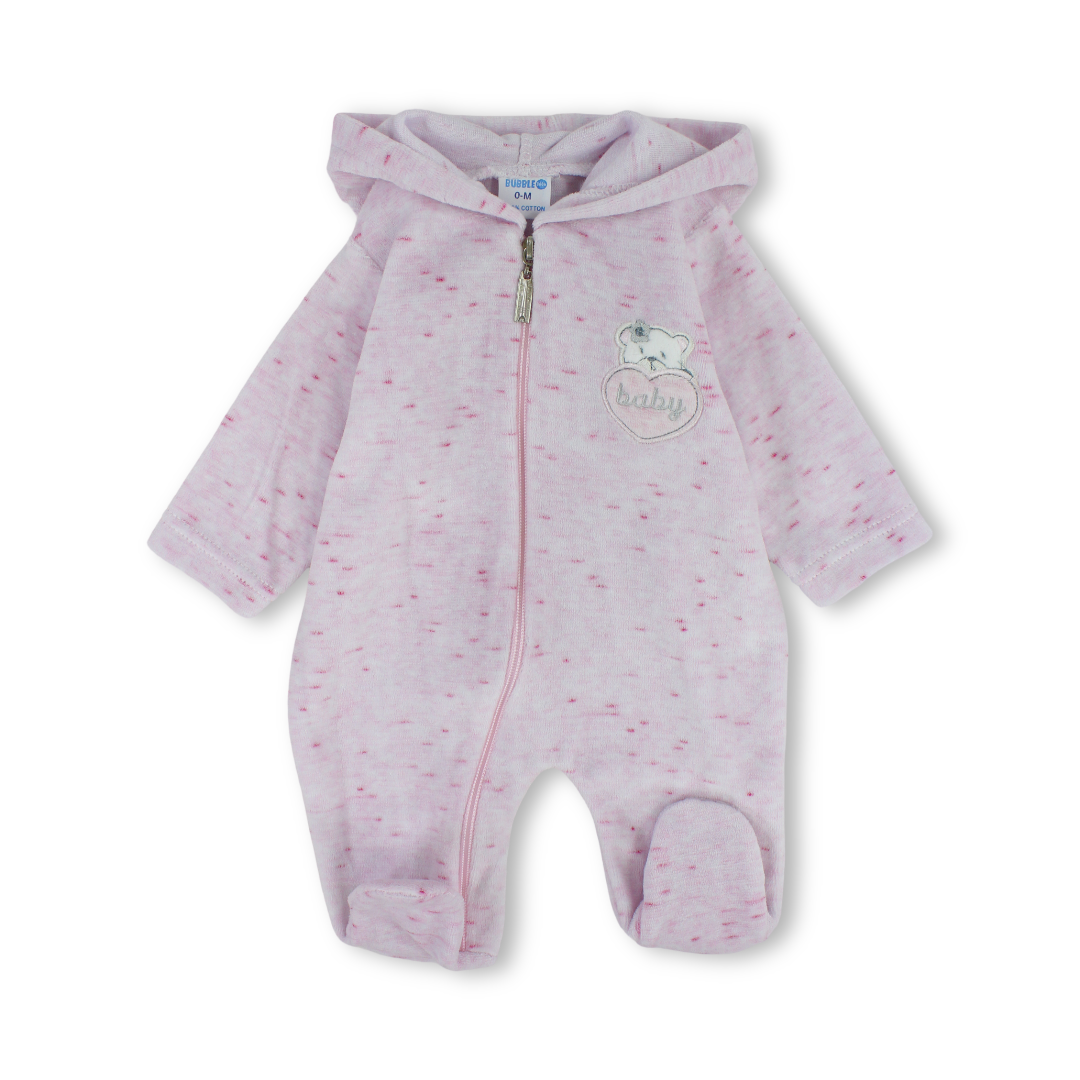 Baby Girls Velvet Hooded Baby Footie – Pink