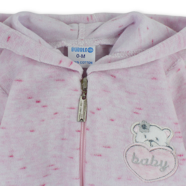 Baby Girls Velvet Hooded Baby Footie – Pink
