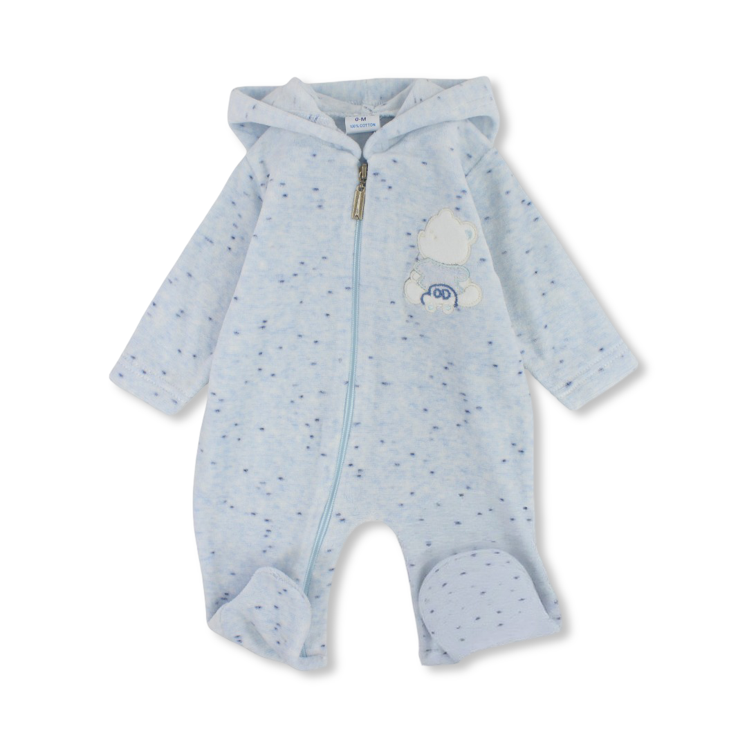 Baby Boys Velvet Hooded Baby Footie – Baby Blue