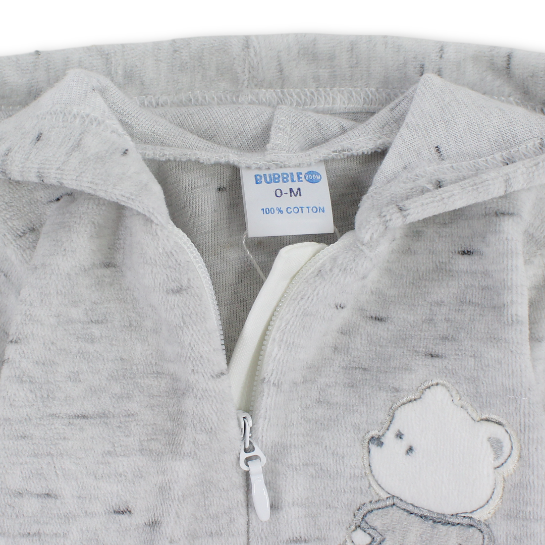 Baby Boys Velvet Hooded Baby Footie Onesie – Grey