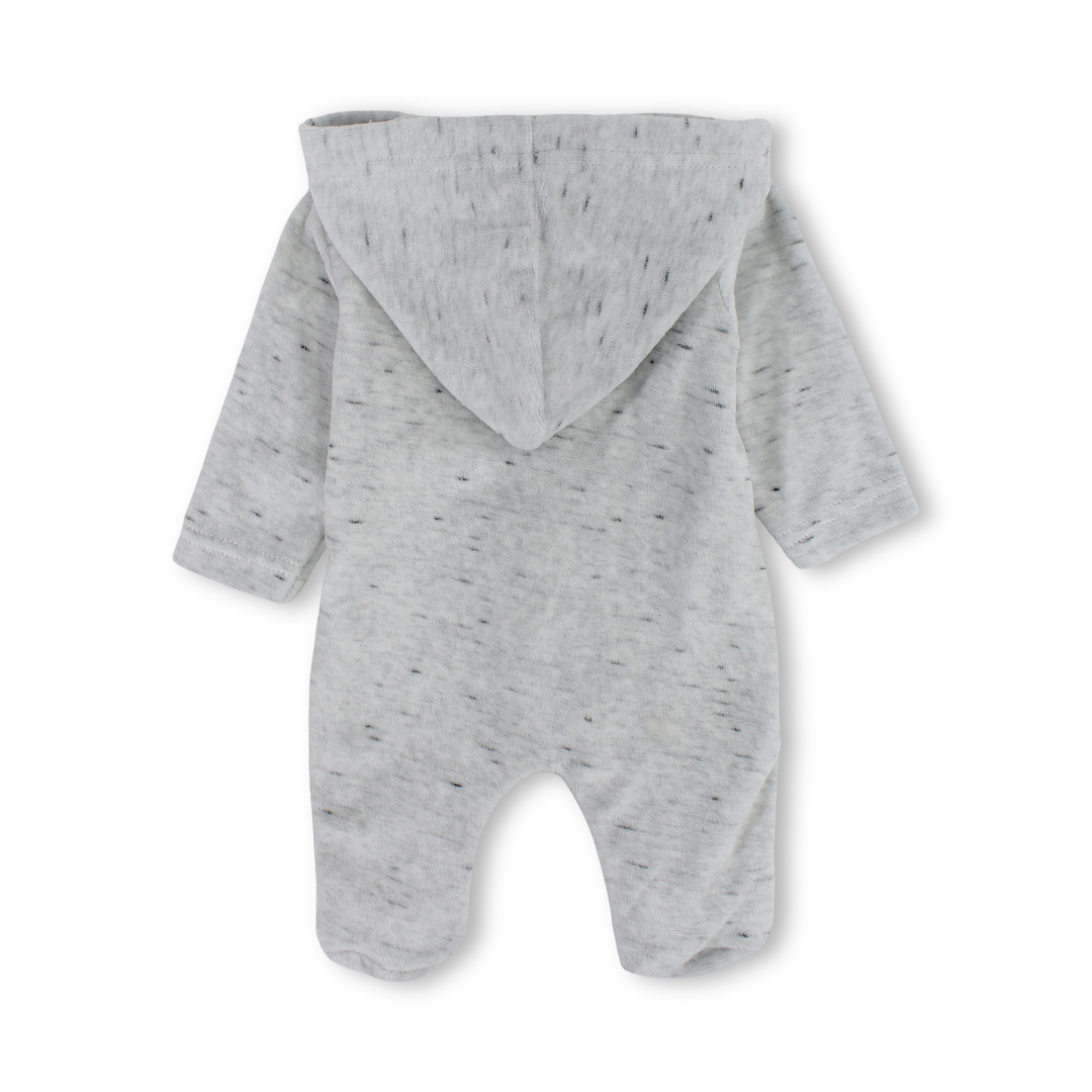 Baby Boys Velvet Hooded Baby Footie Onesie – Grey