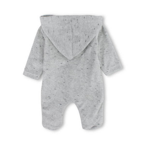 Baby Boys Velvet Hooded Baby Footie Onesie – Grey