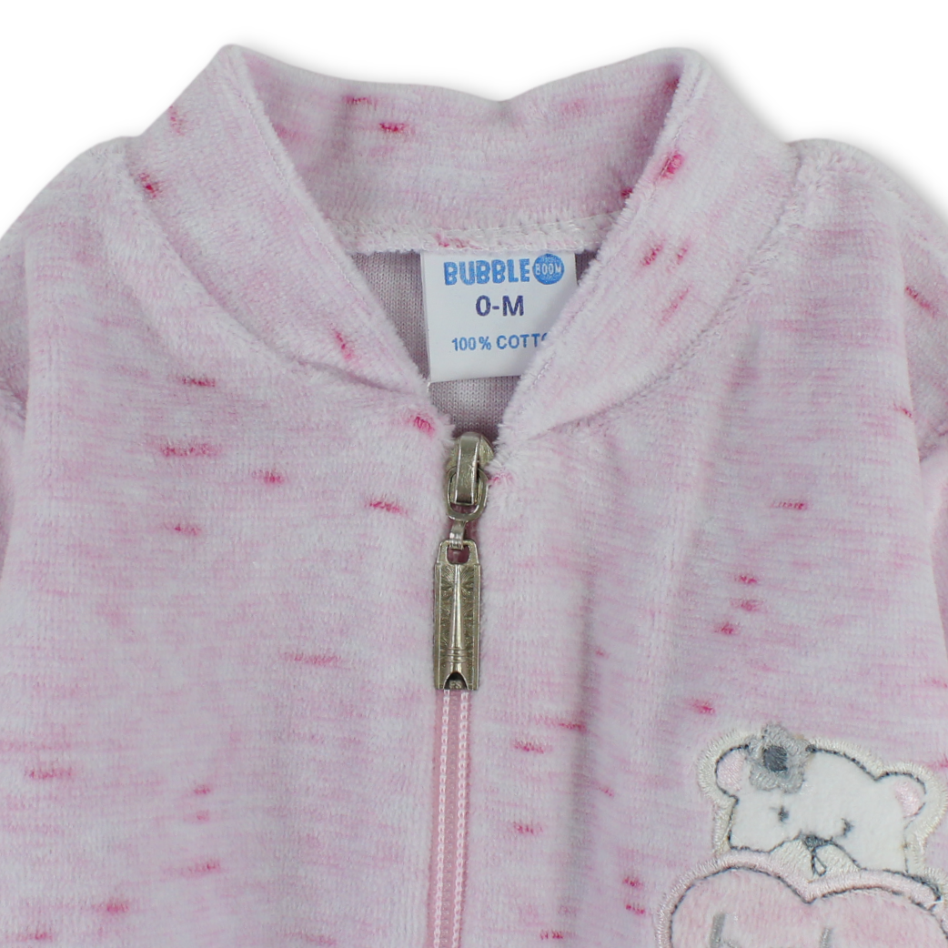Baby Girls Velvet Hooded Baby Footie – Pink