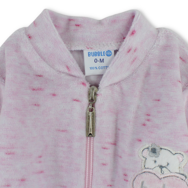 Baby Girls Velvet Hooded Baby Footie – Pink