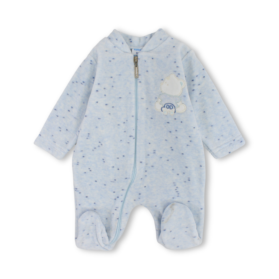 Baby Boys Velvet Hooded Baby Footie – Baby Blue