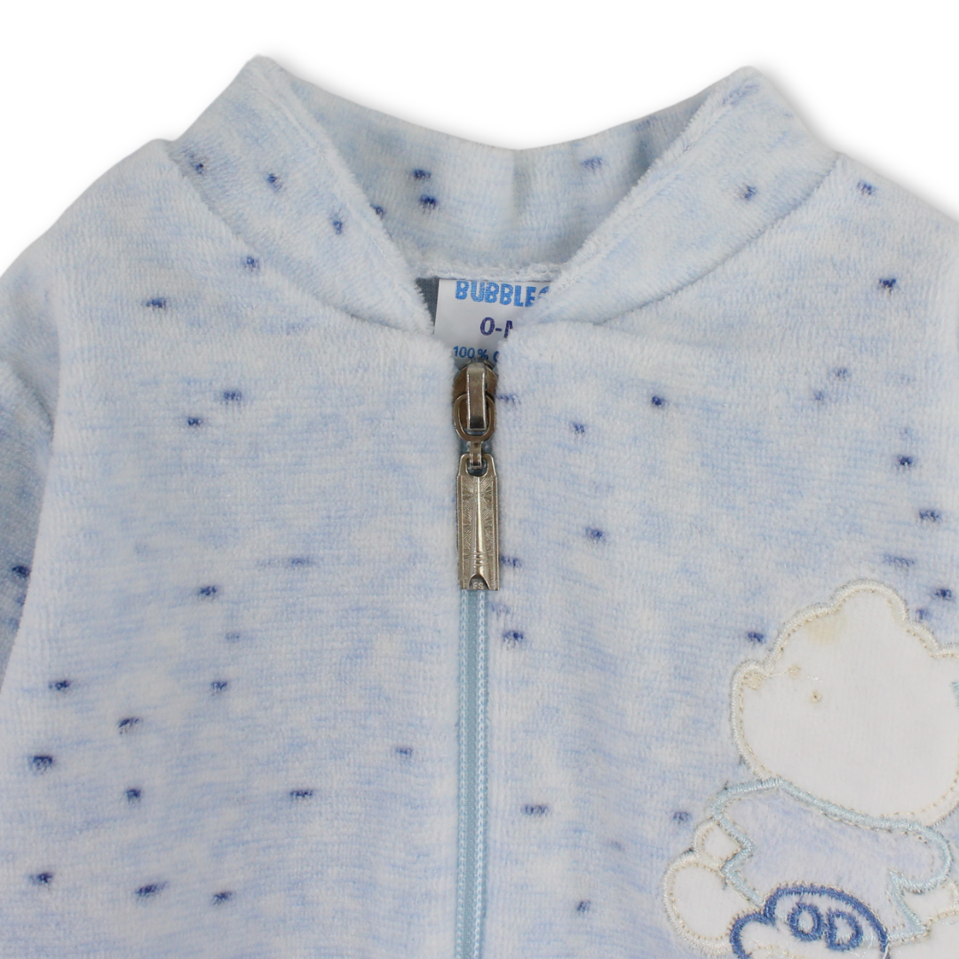 Baby Boys Velvet Hooded Baby Footie – Baby Blue