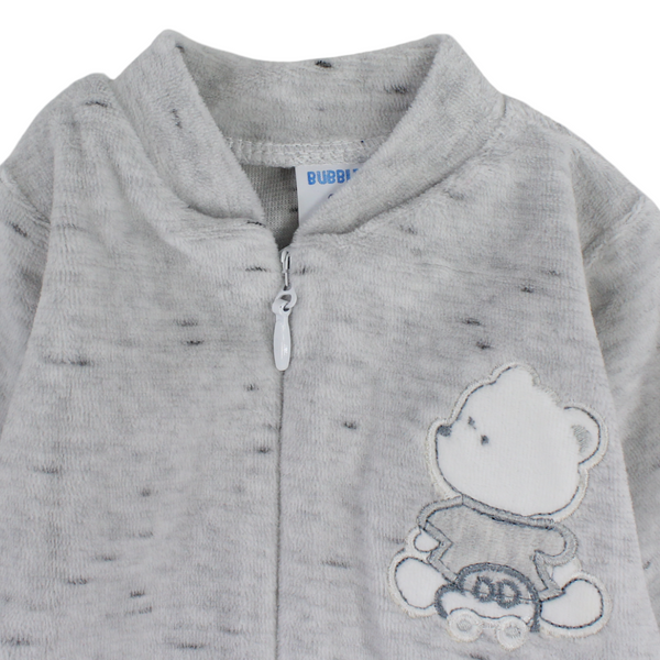 Baby Boys Velvet Baby Footie – Grey with Bear Design