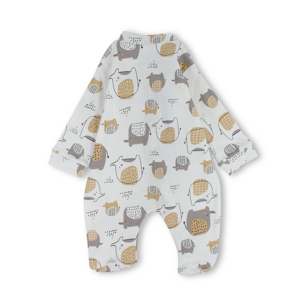 Baby Boys Cotton Baby Footie – Off-White with Elephants Print