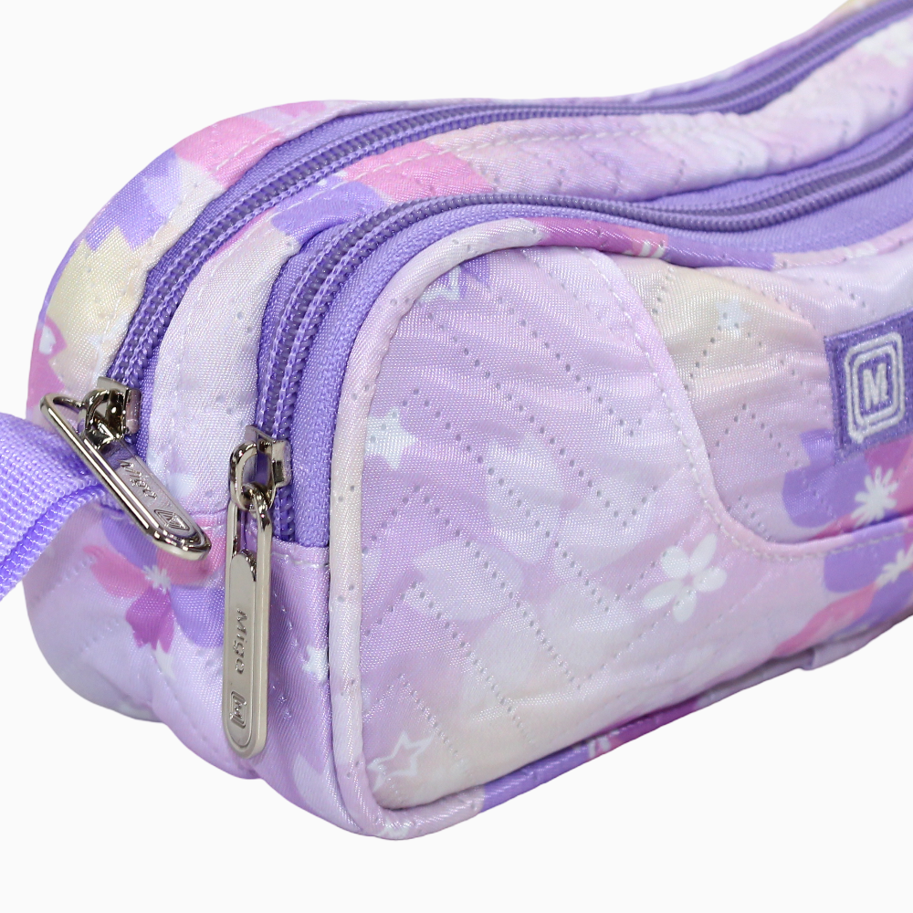Fabric Floral Pencil Case - Purple