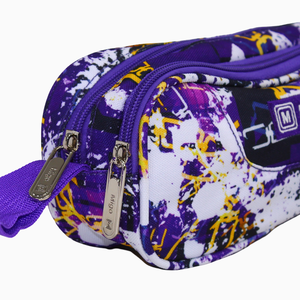 Fabric Pencil Case - White & Purple